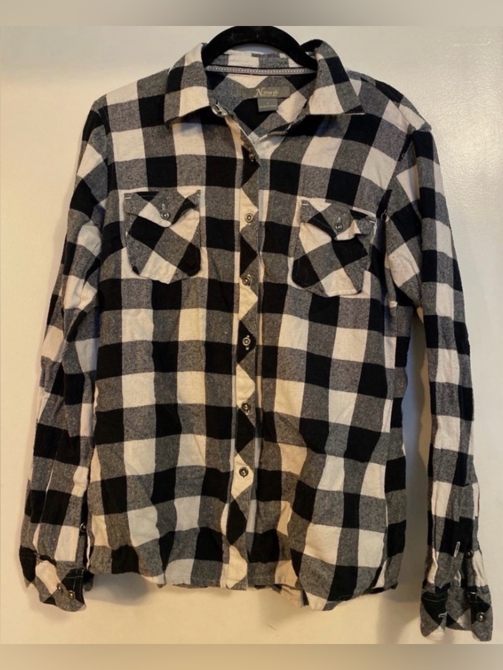 Natural Reflections black and white buffalo plaid flannel shirt size medium